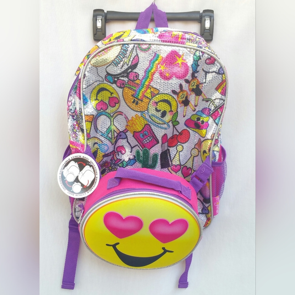Emojination Backpack and Lunchbox Set Sequin Emojis